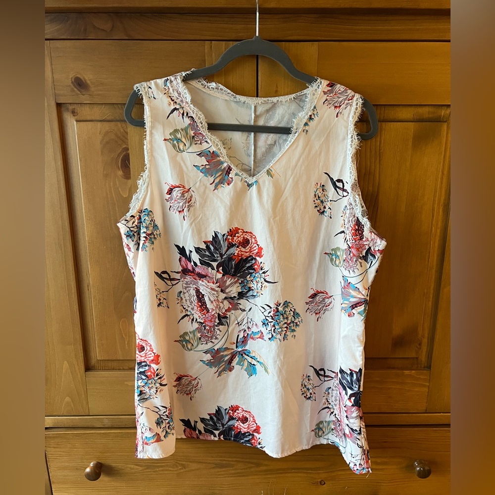 Satin floral and lace sleeveless top